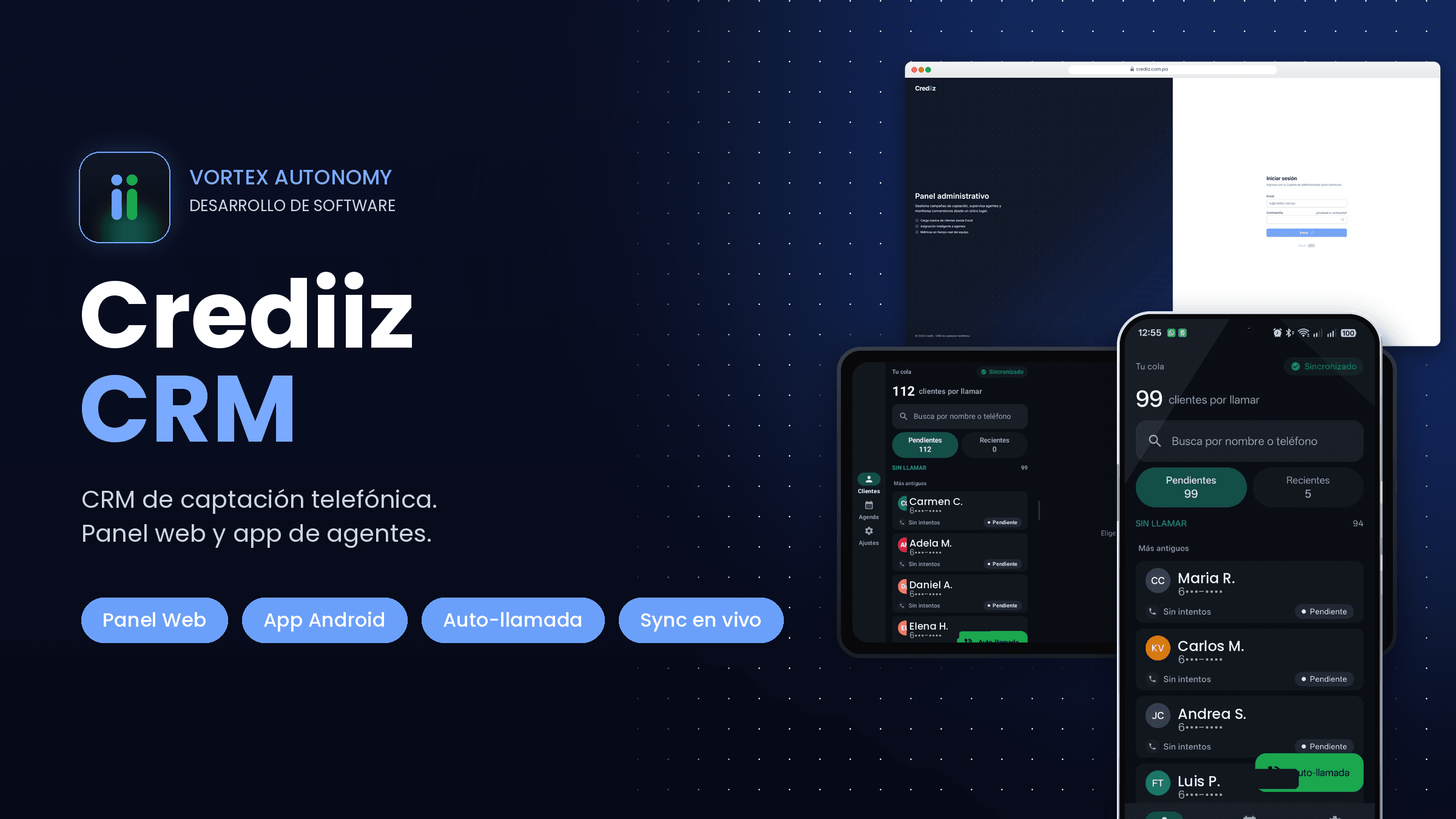 Crediiz CRM, CRM de captación telefónica con VoIP: panel web administrativo y app de agentes para call center